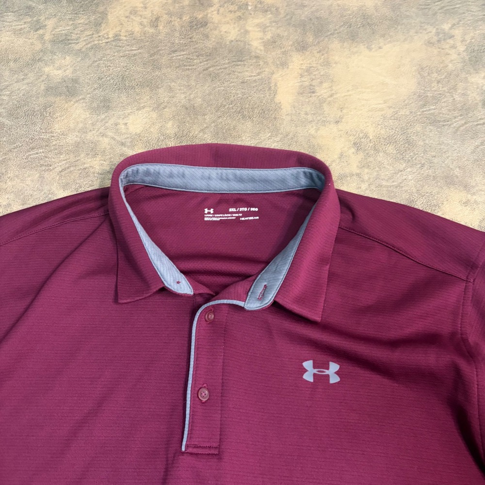 Under Armour Polo Shirt Mens 3XL Maroon HeatGear Loose Fit Short Sleeve Golf